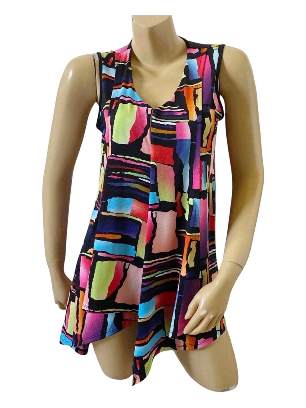 Gitane Tunic Womens Small Sleeveless Asymmetrical Tank Top Abstract Colorful
